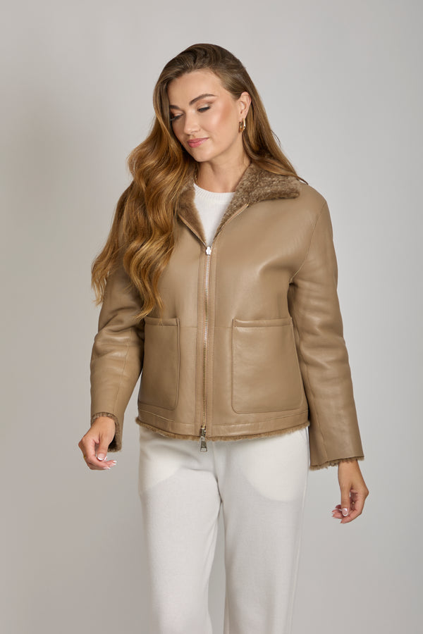 REVERSIBLE SHEARLING COAT-CARAMEL
