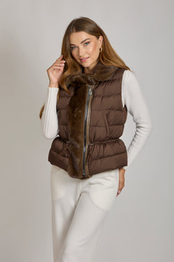 VEST WITH MINK DETAILS- KASTANIEN