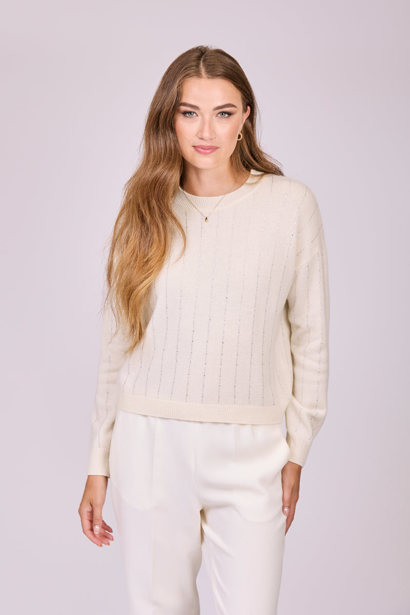 CREW NECK JUMPER WITH STRASS - OFF WHITE