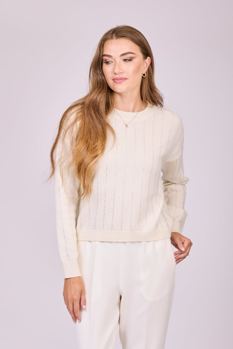 CREW NECK JUMPER WITH STRASS - OFF WHITE