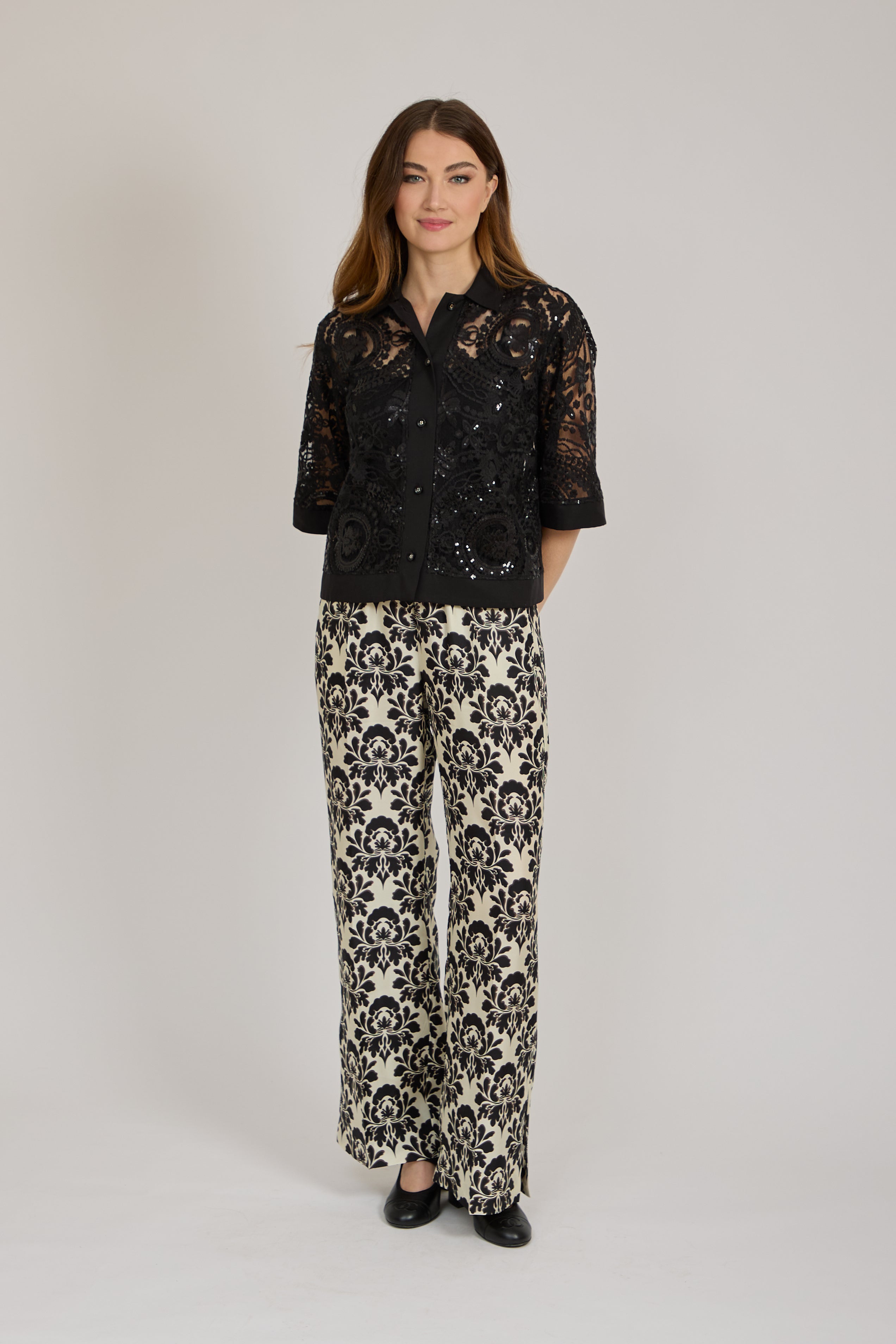SILK PRINTED TROUSERS-ECRU