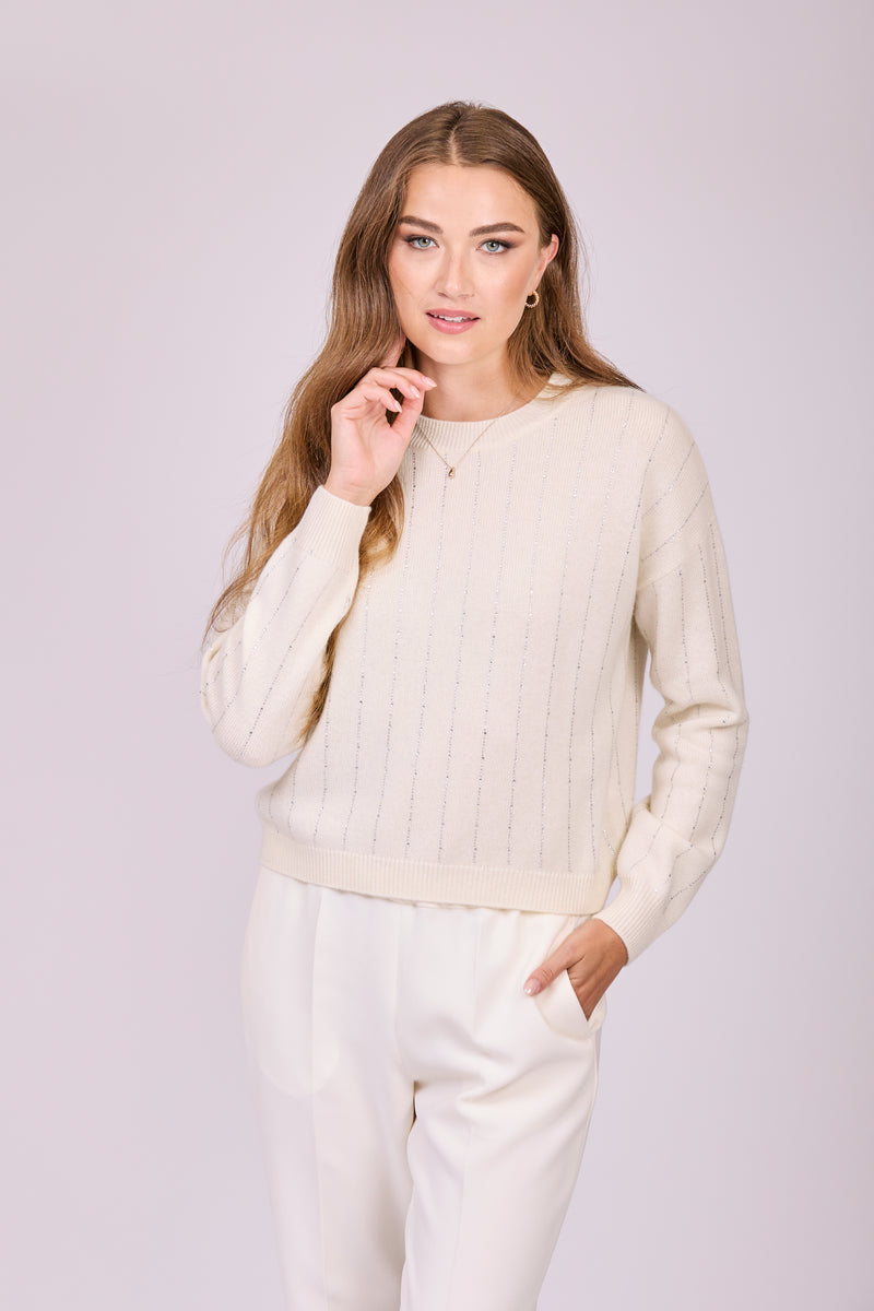 CREW NECK JUMPER WITH STRASS - OFF WHITE