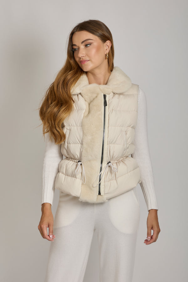 VEST WITH MINK DETAILS - MILK