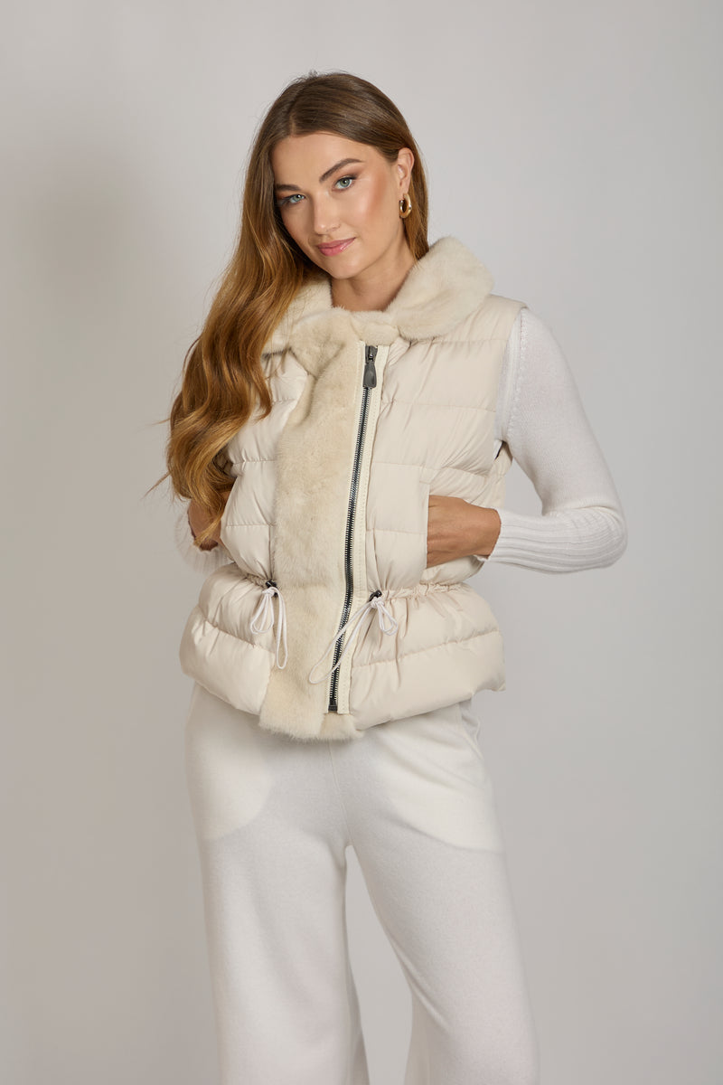VEST WITH MINK DETAILS - MILK
