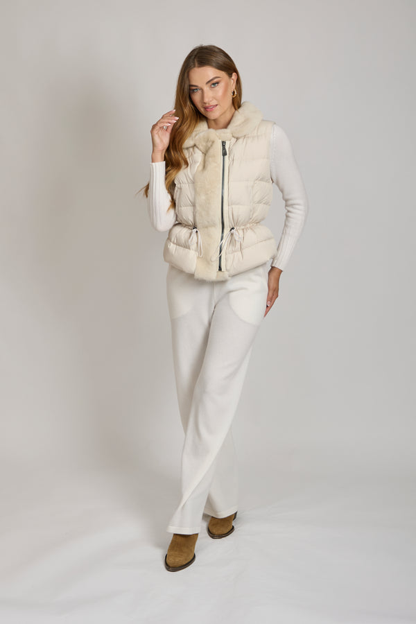 VEST WITH MINK DETAILS - MILK