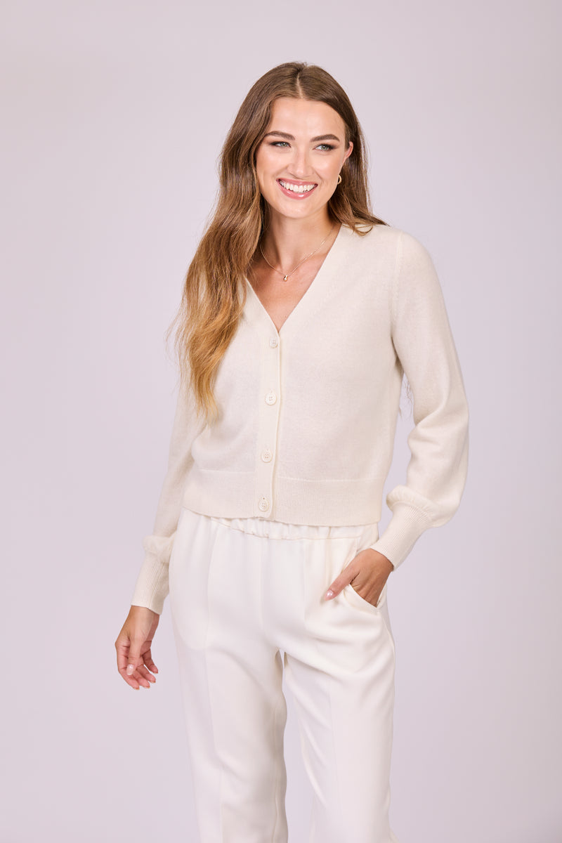 CARDIGAN BALLOON SLEEVES - OFF WHITE