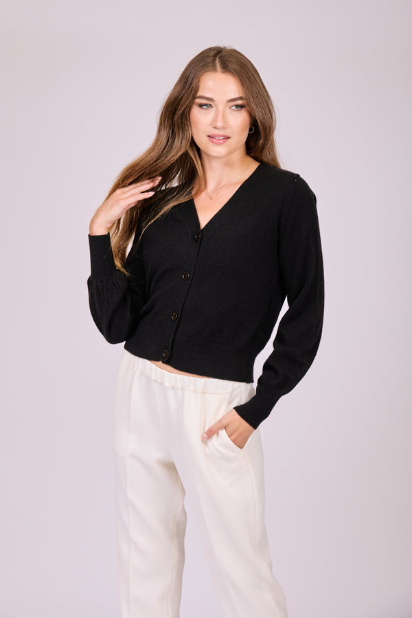 CARDIGAN BALLOON SLEEVES - BLACK