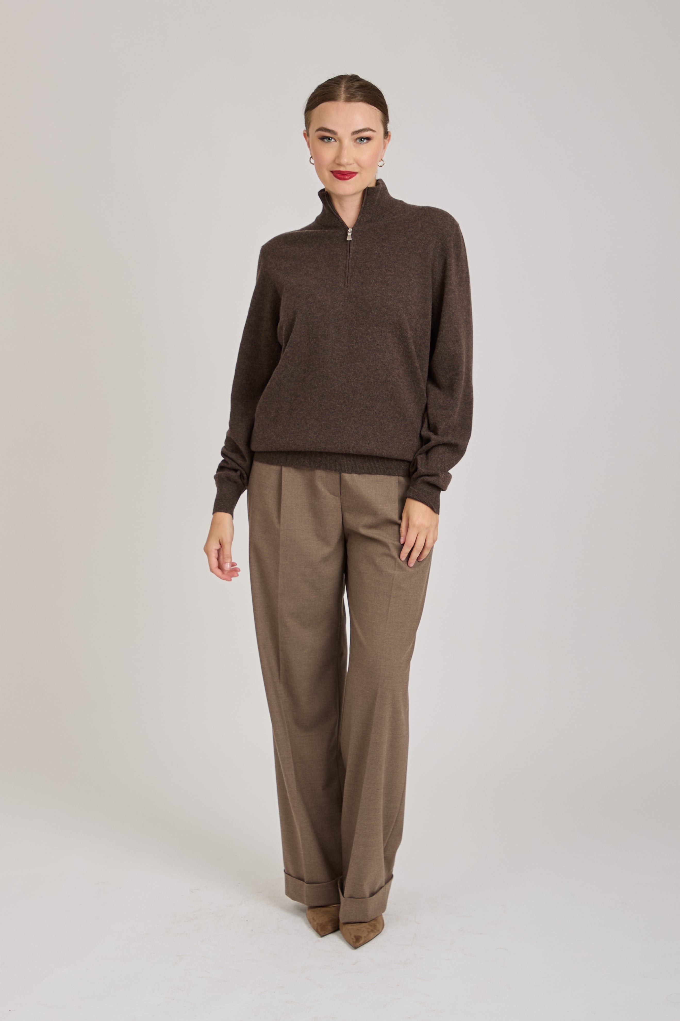 JUMPER WITH ZIP-BROWN