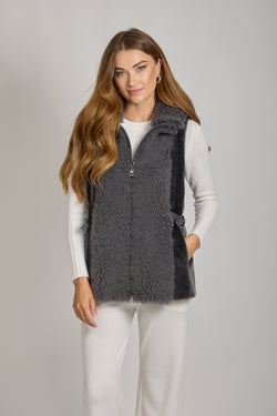 HOODED SHEARLING VEST - ANTHRACITE