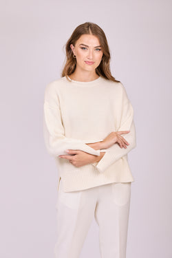 THICK CREW NECK SLIT SLEEVES-WHITE