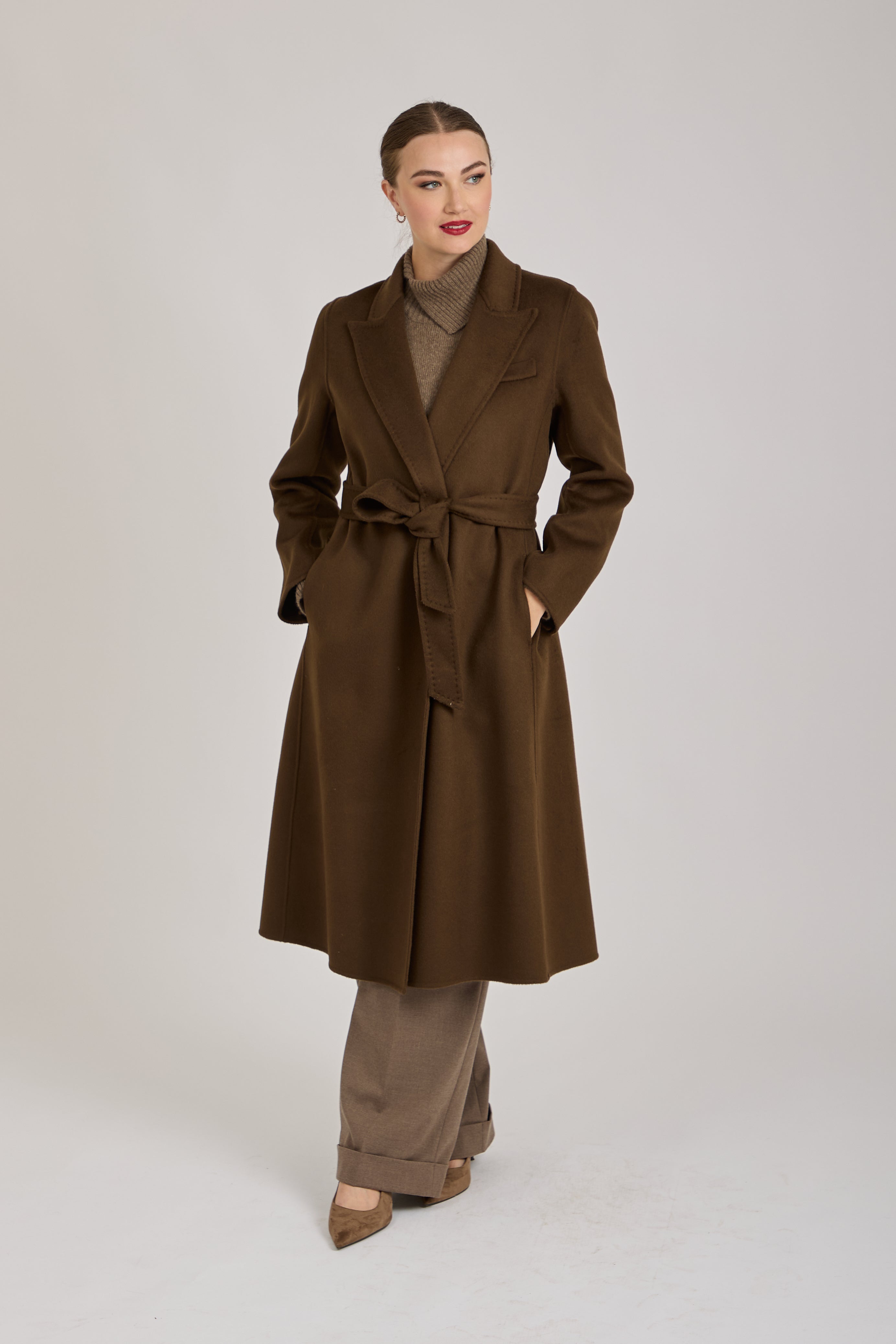 LONG BELTED COAT-MARRONE
