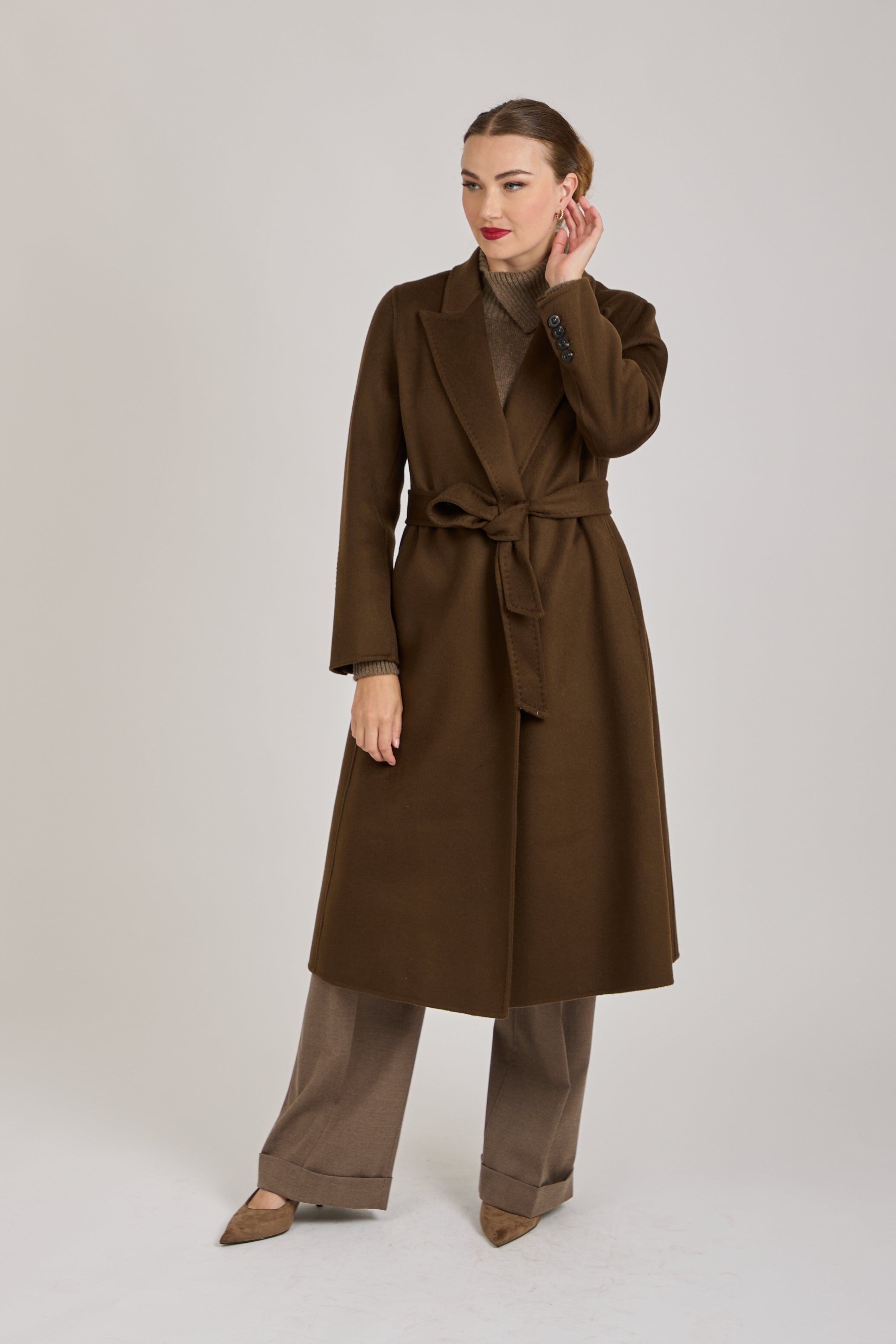 LONG BELTED COAT-MARRONE