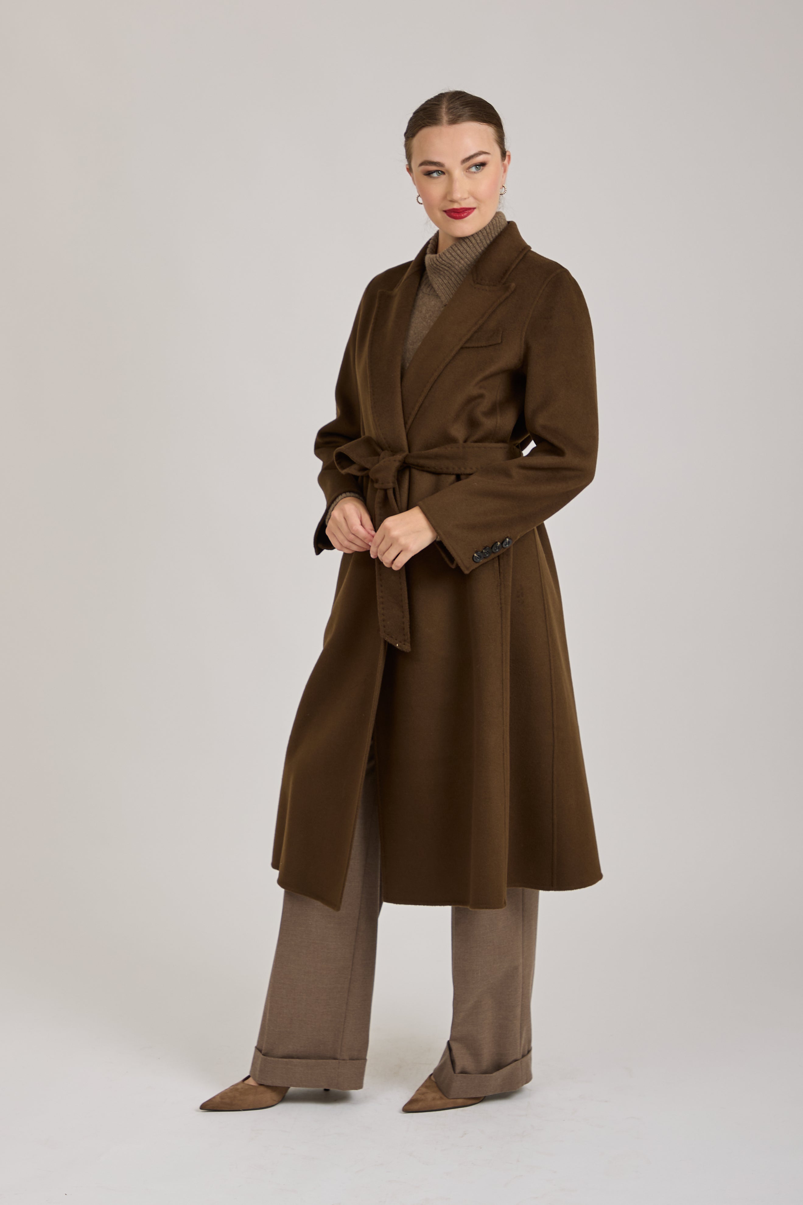 LONG BELTED COAT-MARRONE