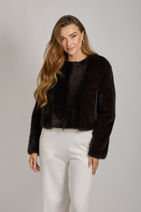 MINK JACKET WITH SHEARLING DETAILS-CARRUBA