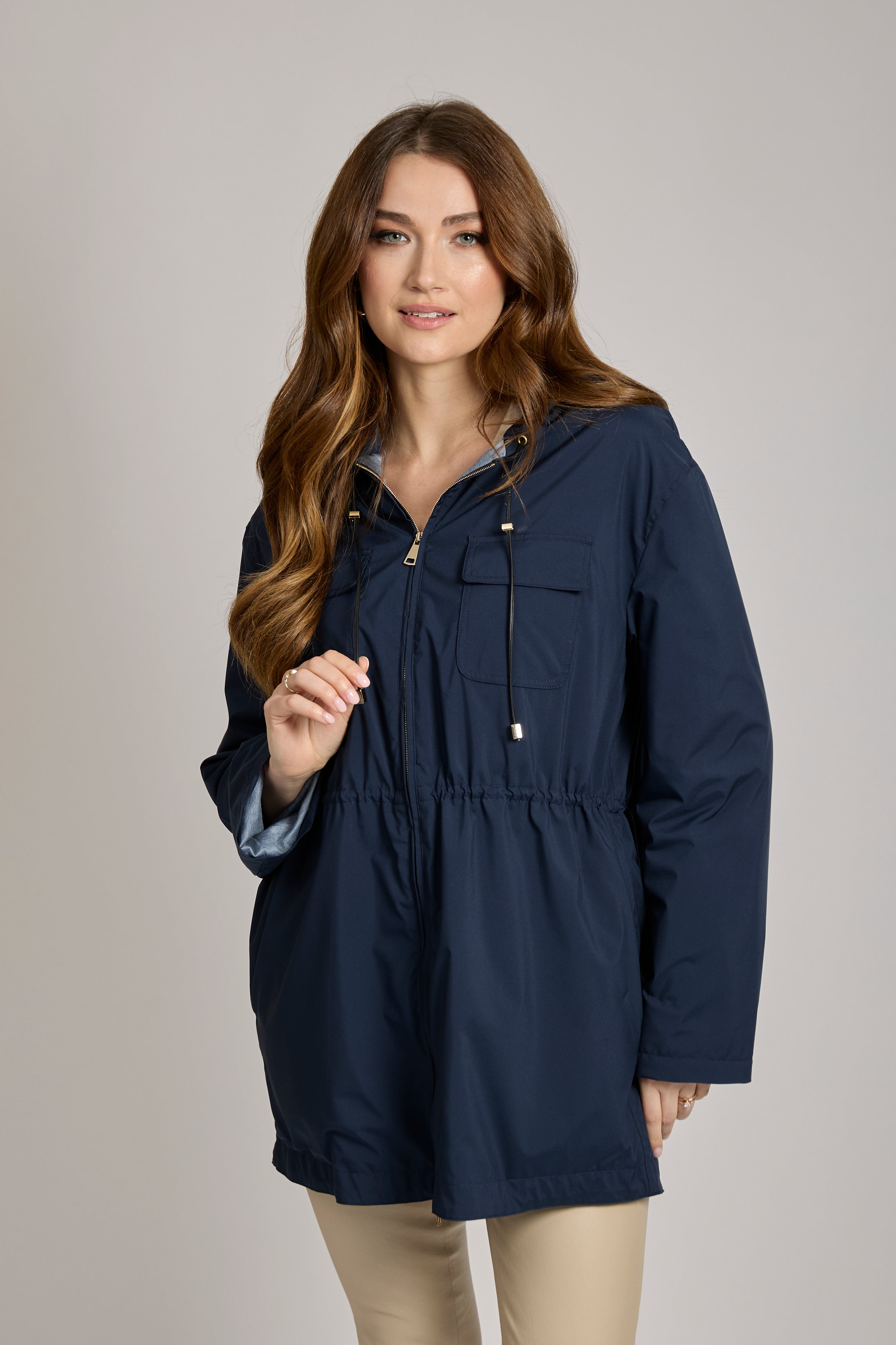 Parka doublée en cachemire bleu