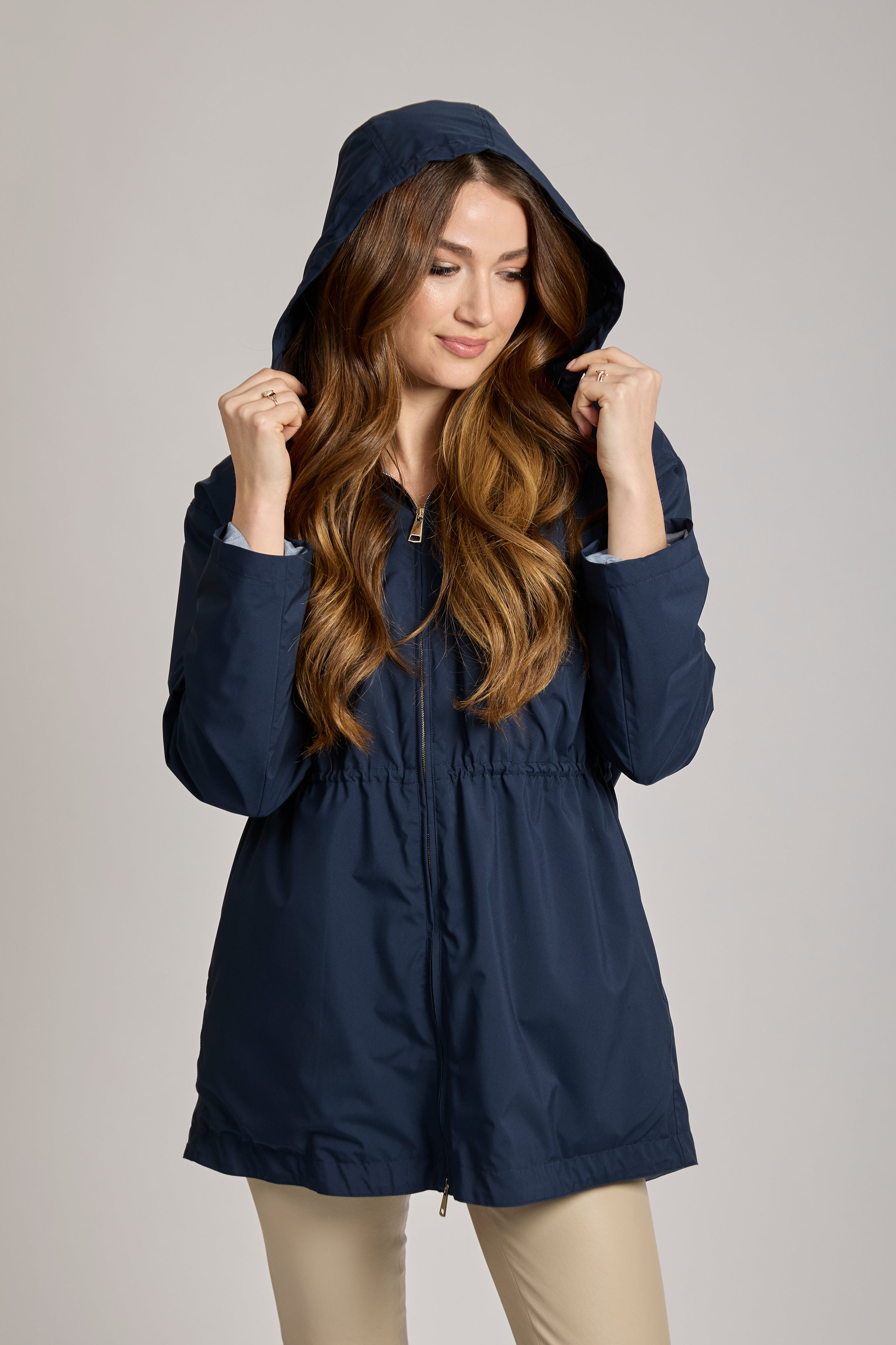 Parka doublée en cachemire bleu