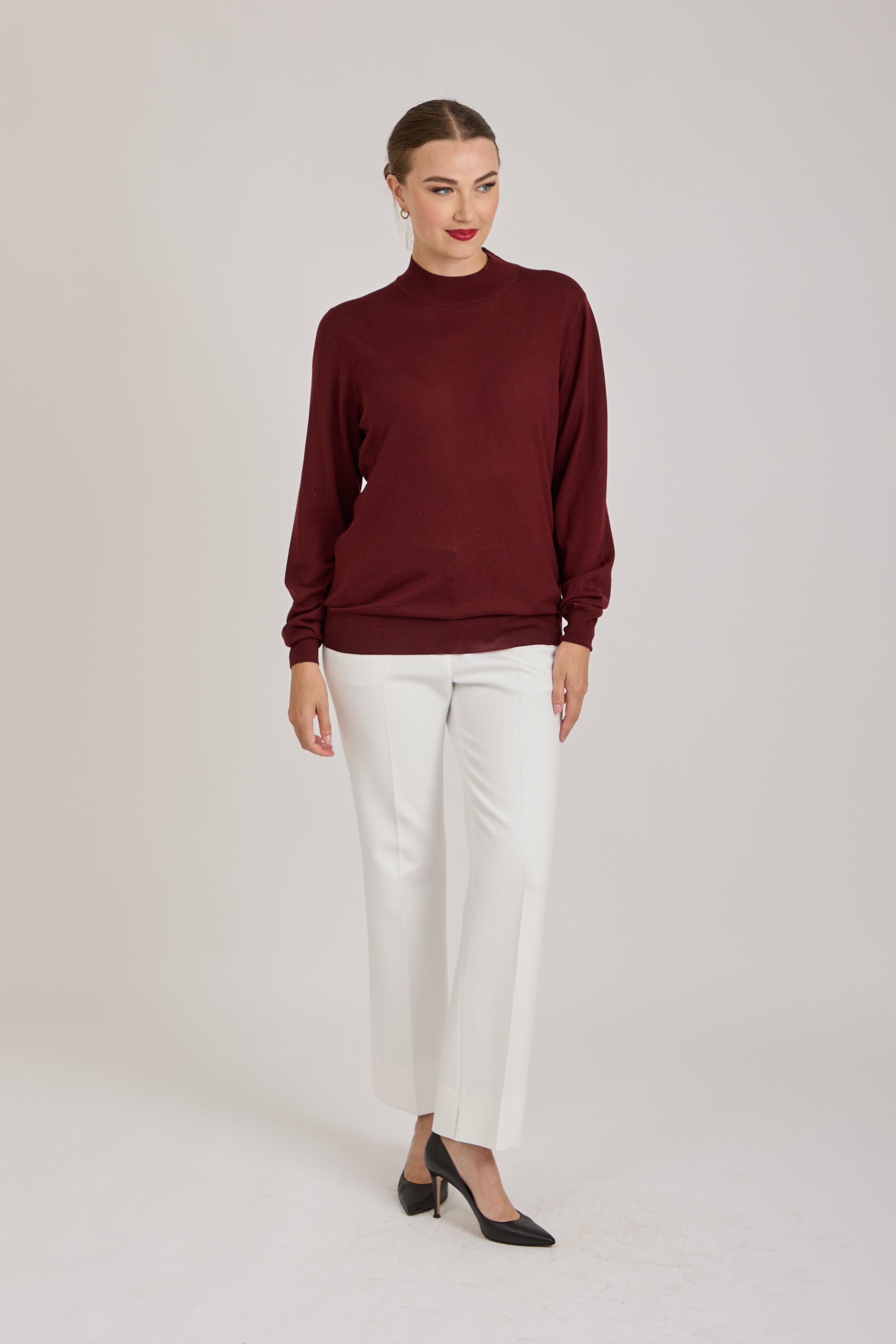 CREW NECK JUMPER- BORDEAU