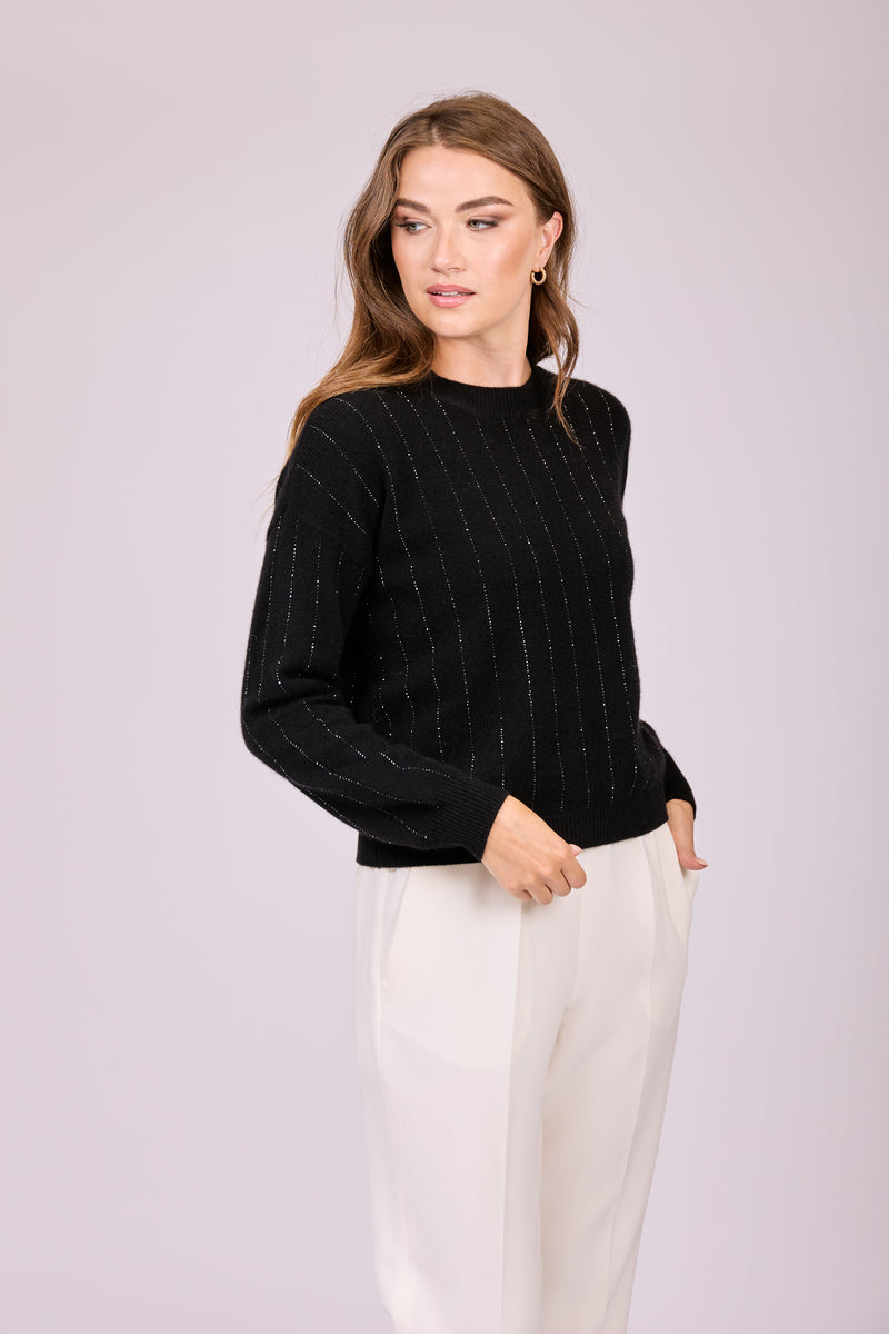 CREW NECK JUMPER WITH STRASS - BLACK