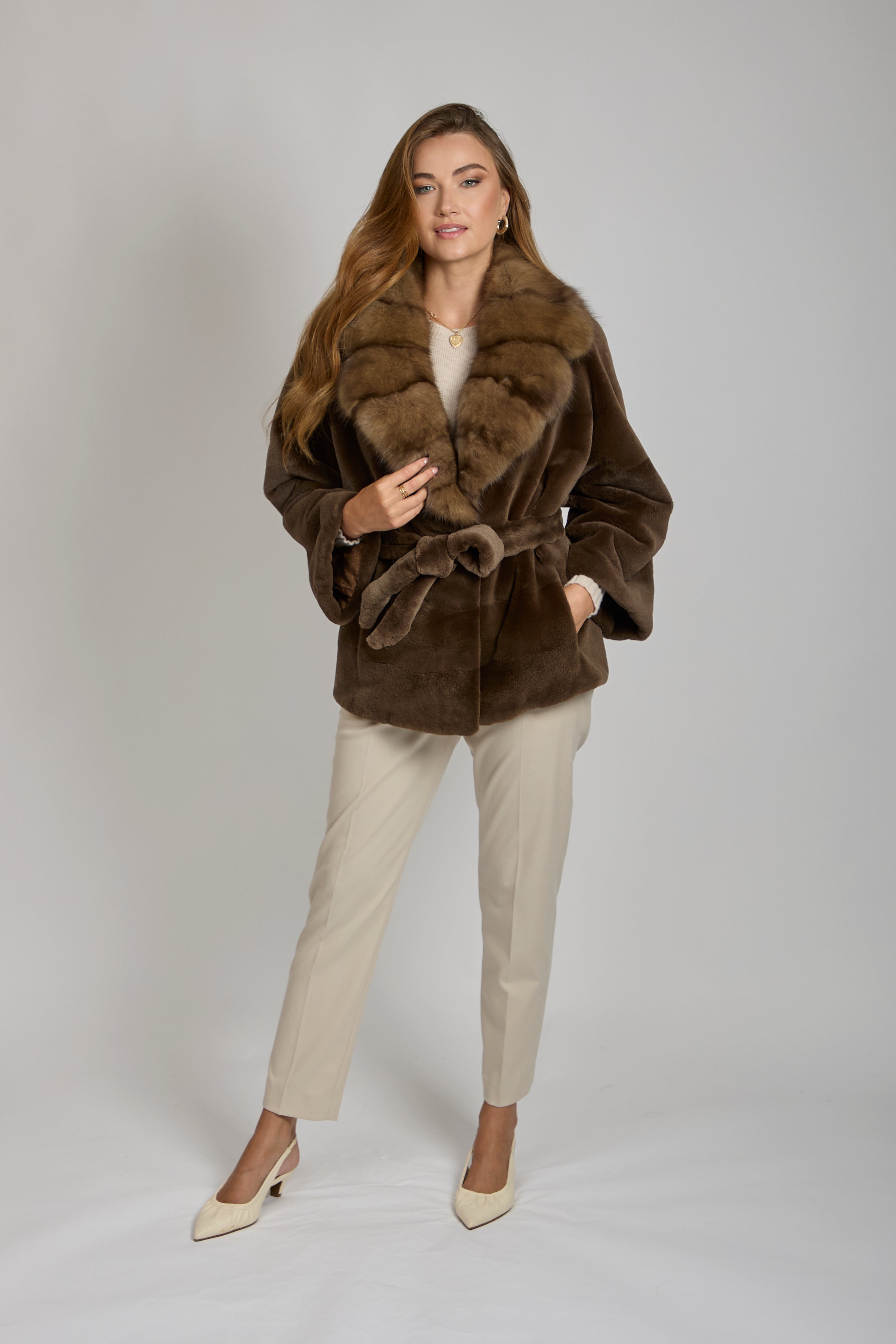SHEARED MINK JACKET  WITH SABLE COLLAR- KASTANIEN