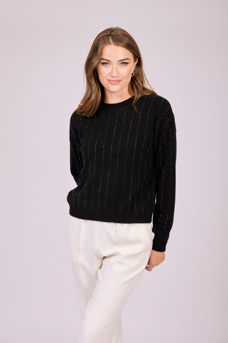 CREW NECK JUMPER WITH STRASS - BLACK