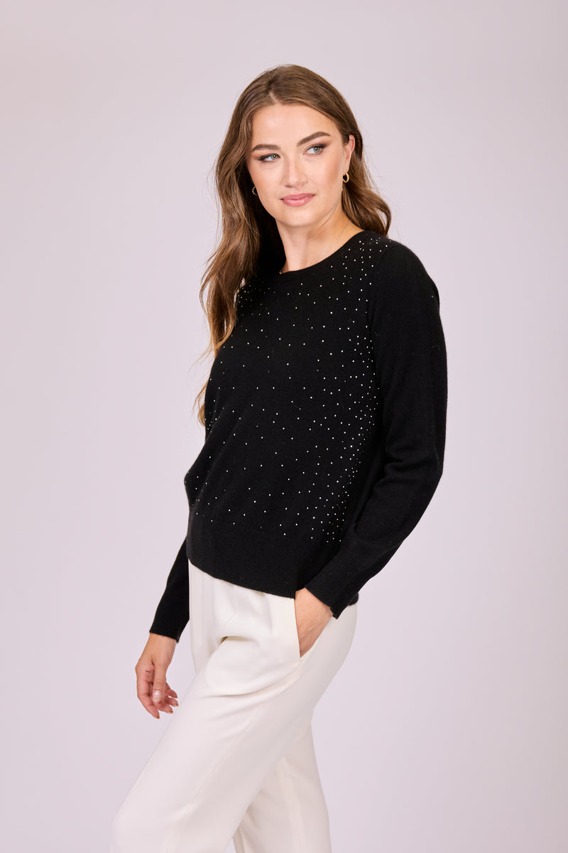 JUMPER CREW NECK WITH STRASS - BLACK