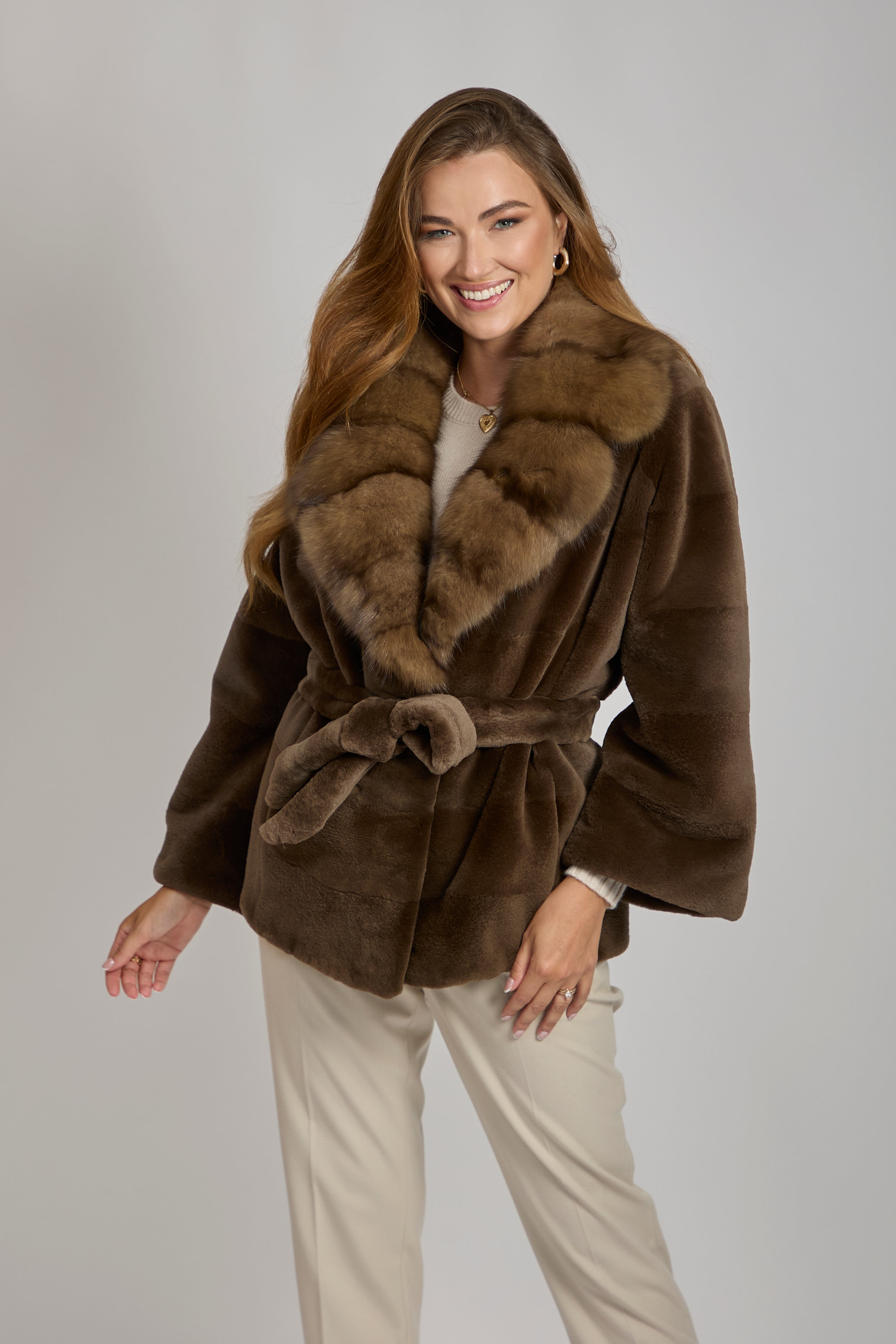 SHEARED MINK JACKET  WITH SABLE COLLAR- KASTANIEN