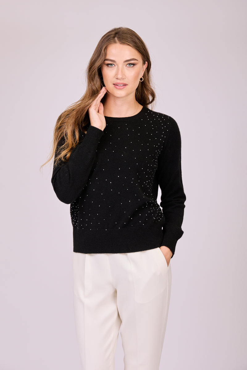 JUMPER CREW NECK WITH STRASS - BLACK