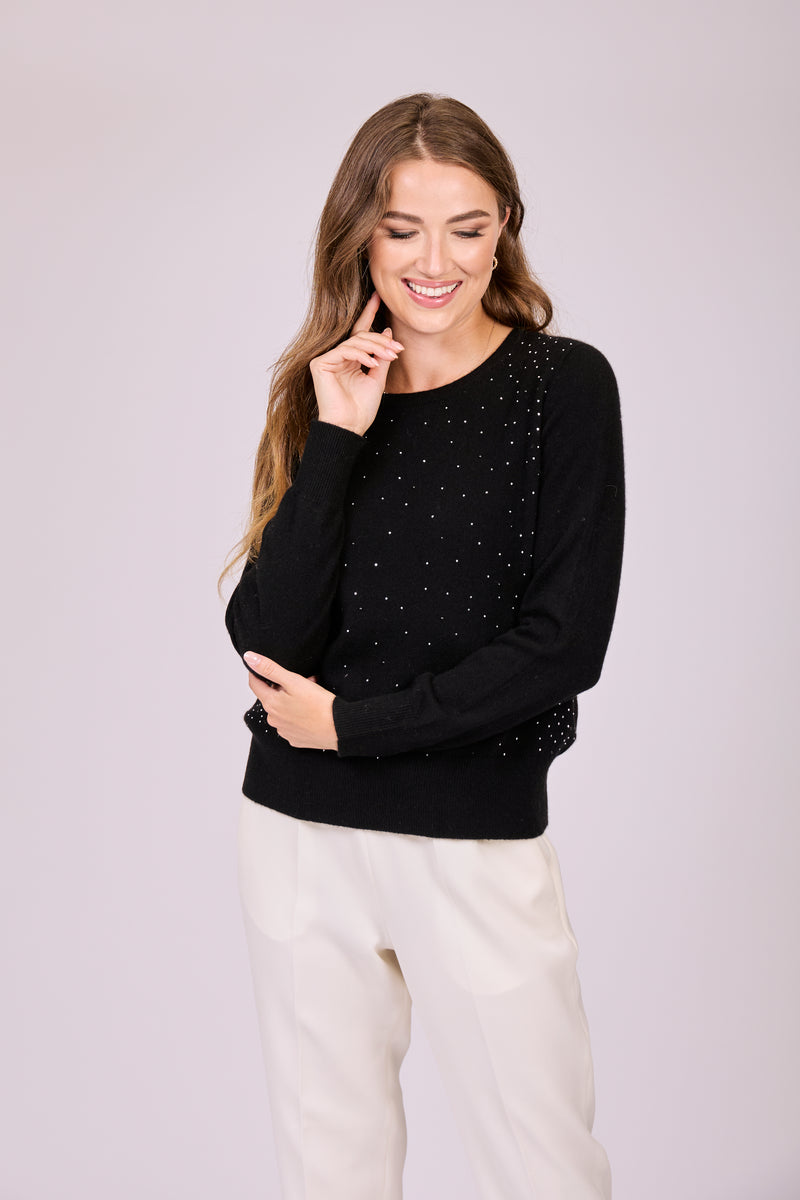 JUMPER CREW NECK WITH STRASS - BLACK