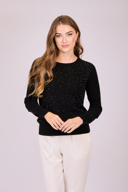 JUMPER CREW NECK WITH STRASS - BLACK