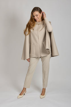 CASHMERE CAPE WITH MINK COLLAR-BEIGE