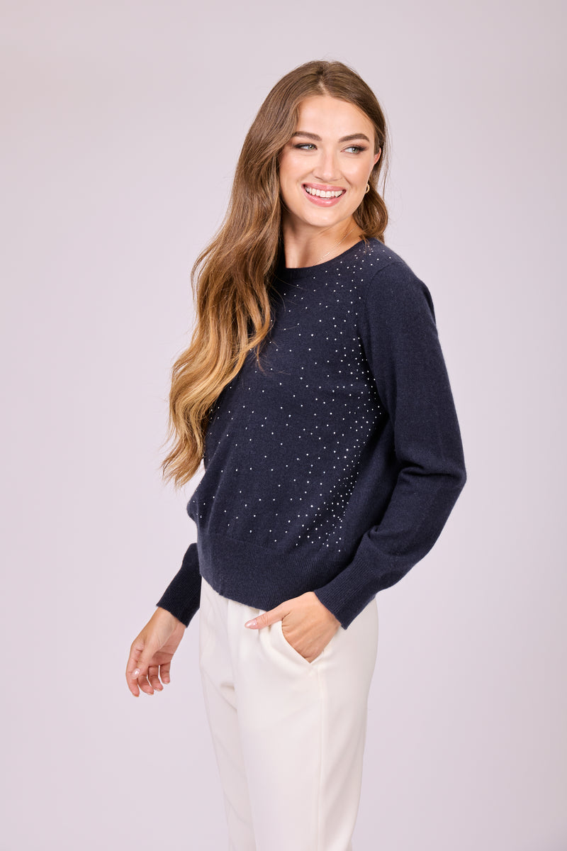 JUMPER CREW NECK WITH STRASS - NAVY