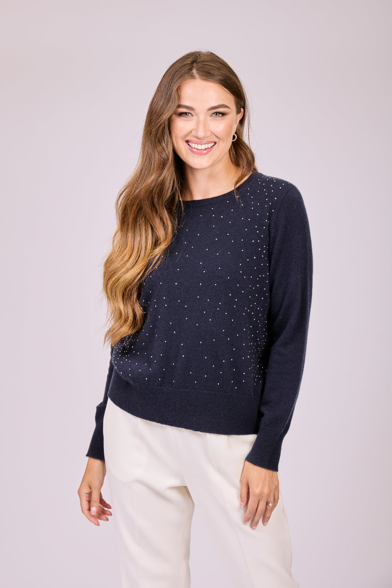 JUMPER CREW NECK WITH STRASS - NAVY