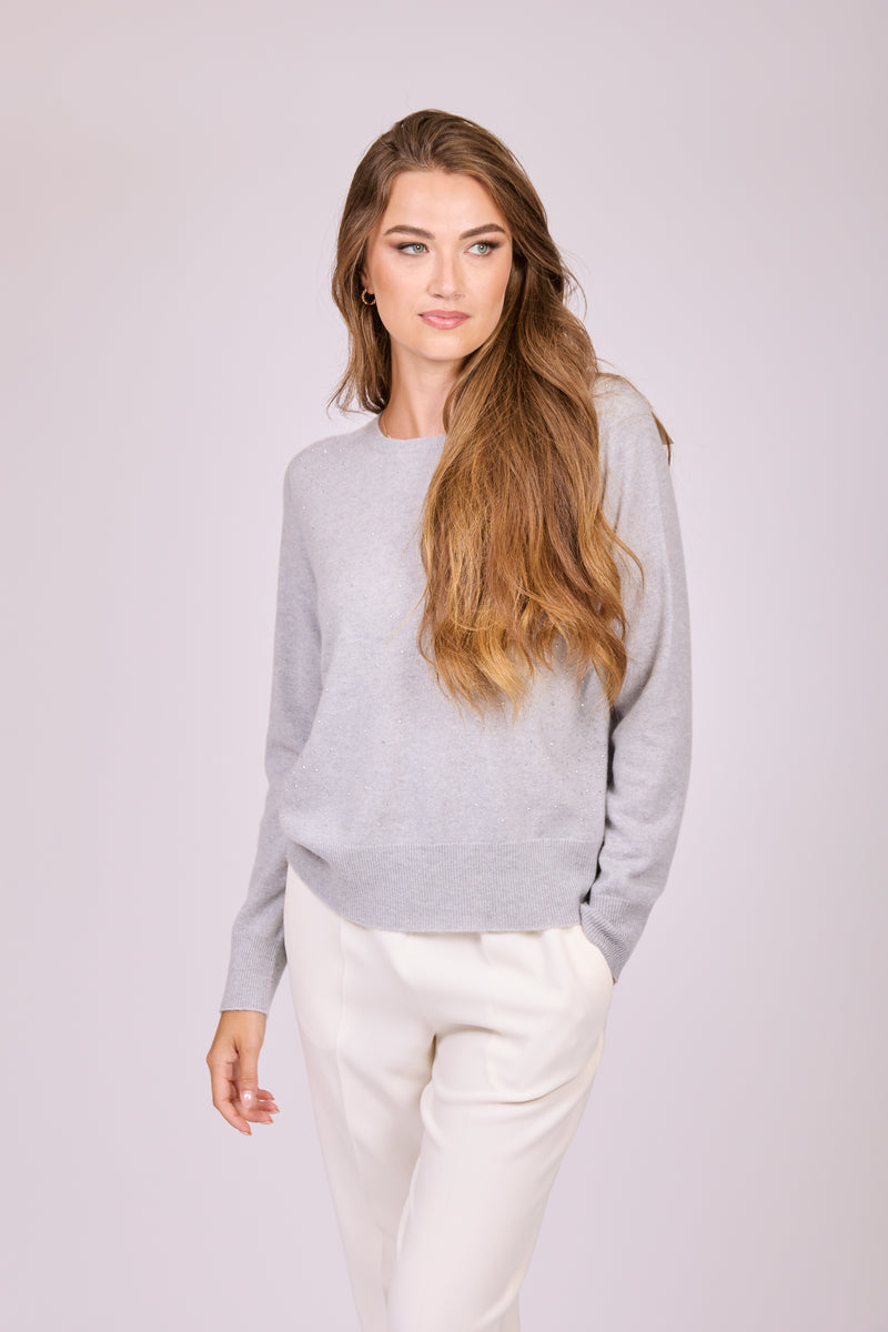 JUMPER CREW NECK WITH STRASS - FOG