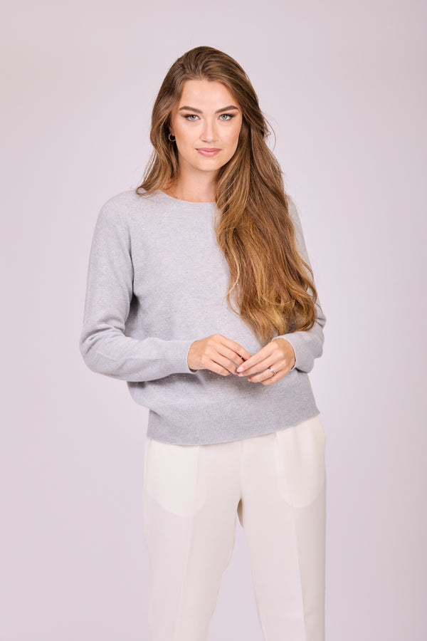 JUMPER CREW NECK WITH STRASS - FOG