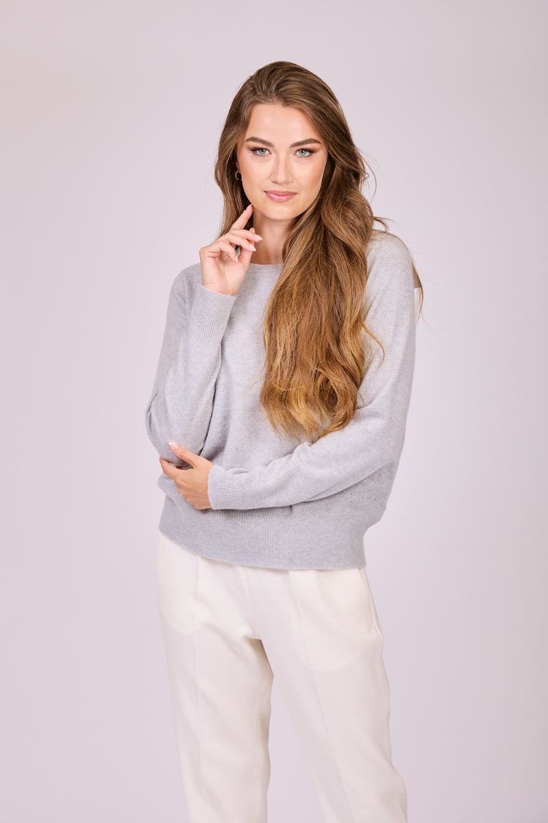 JUMPER CREW NECK WITH STRASS - FOG