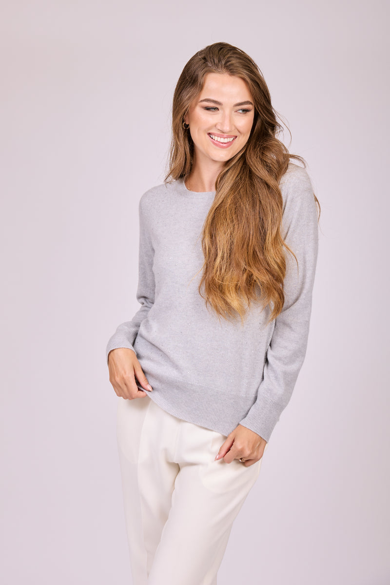 JUMPER CREW NECK WITH STRASS - FOG