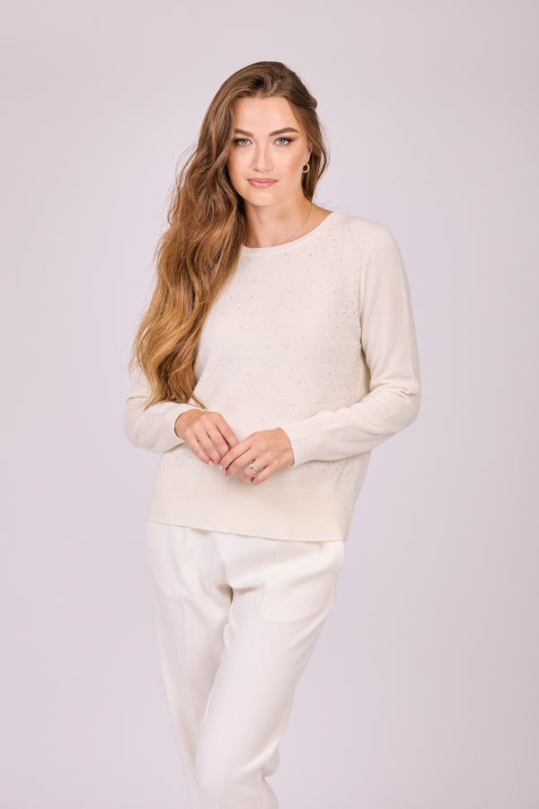 JUMPER CREW NECK WITH STRASS - OFF WHITE