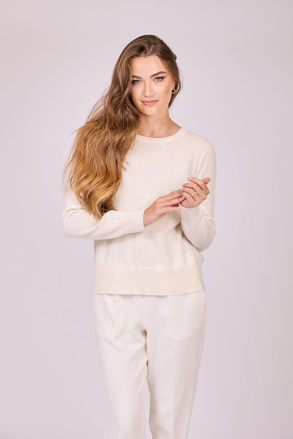 JUMPER CREW NECK WITH STRASS - OFF WHITE