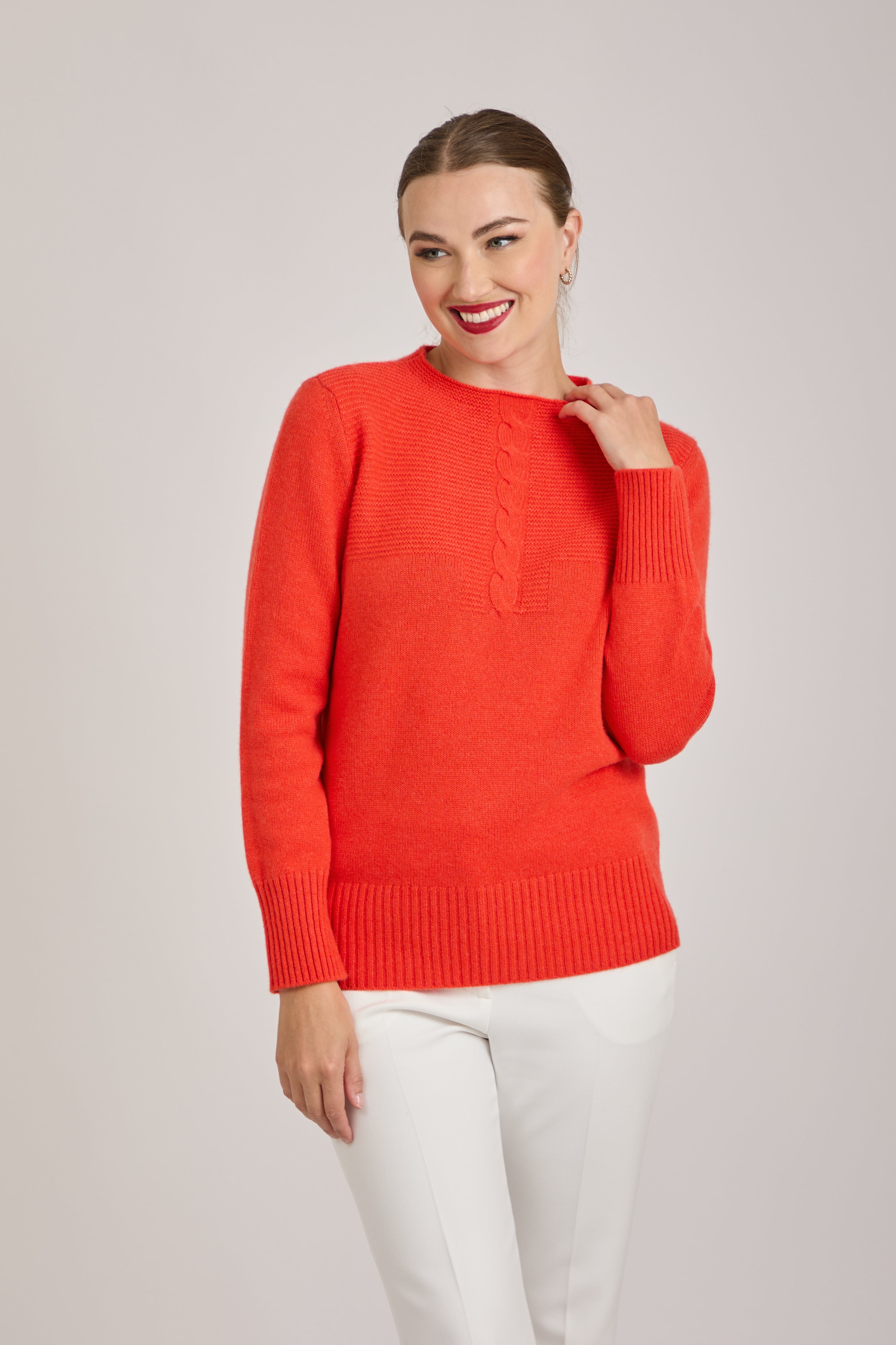 CREW NECK CABLE TIE - CORAL