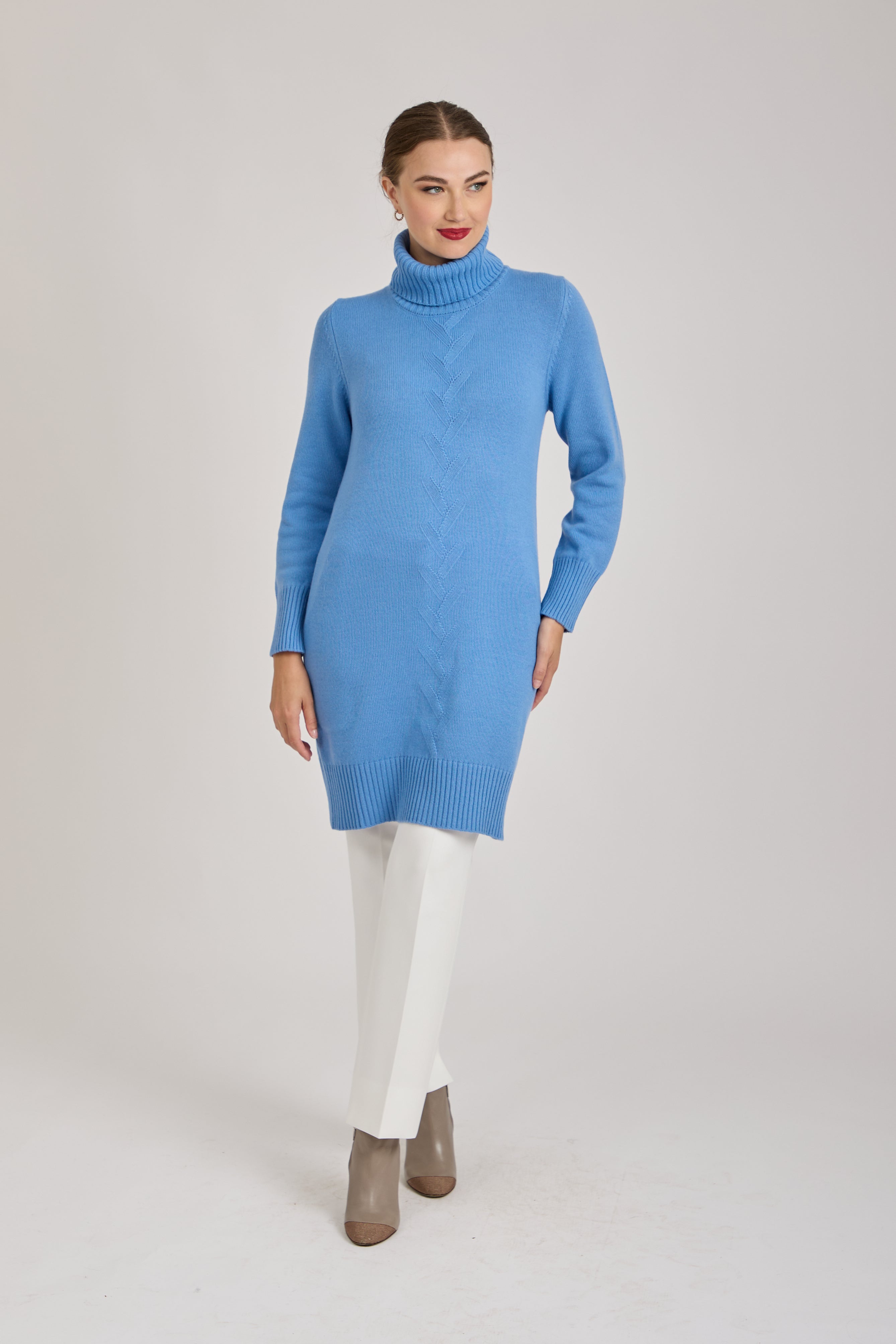 CABLE KNIT DRESS - AZZURRO