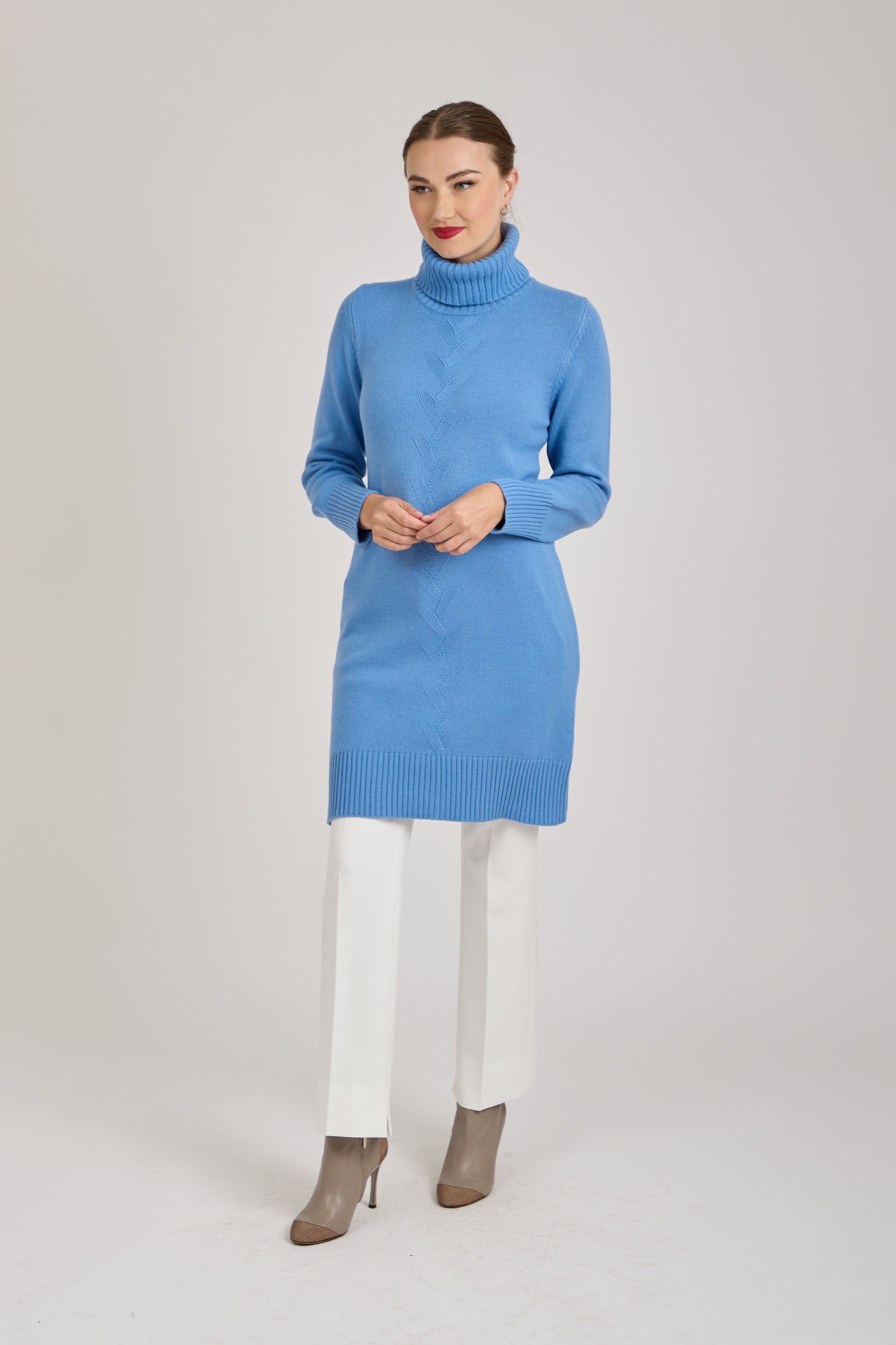 CABLE KNIT DRESS - AZZURRO