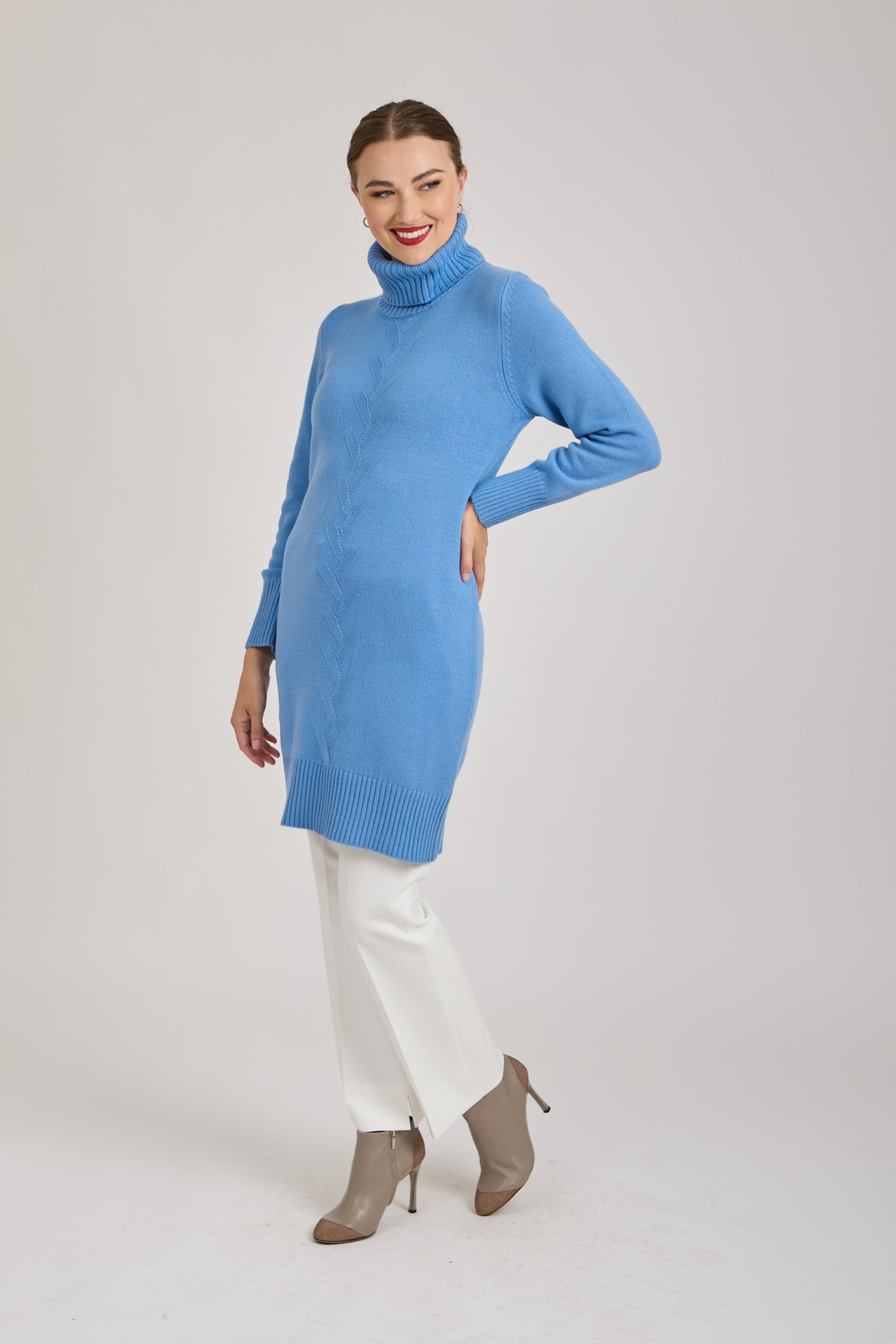 CABLE KNIT DRESS - AZZURRO