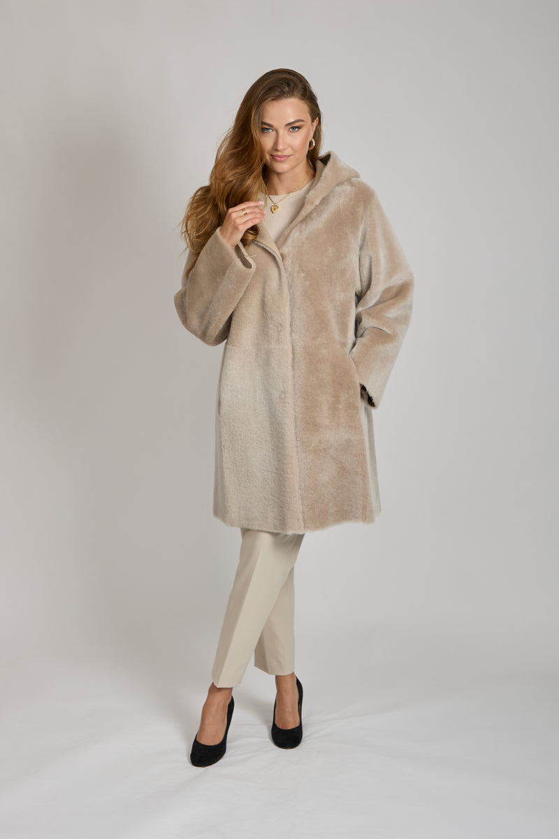 REVERSIBLE SHEARLING COAT-BEIGE