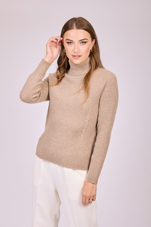 TURTLE NECK RIBBED - NOISETTE