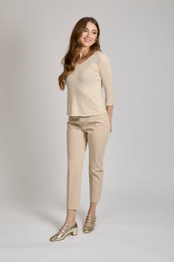 GABARDINE STRETCH TROUSERS - BEIGE