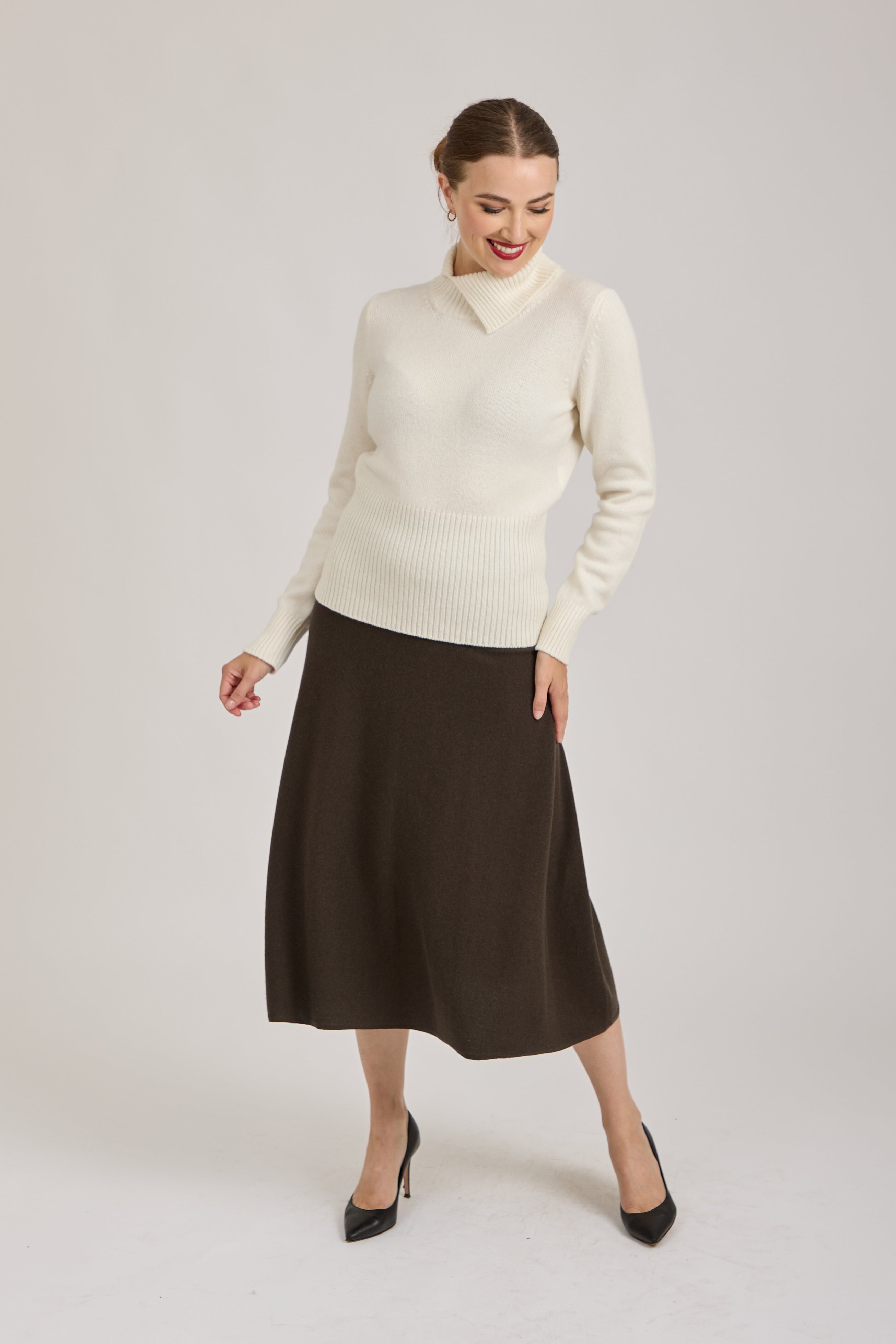 CASHMERE SKIRT-BROWN