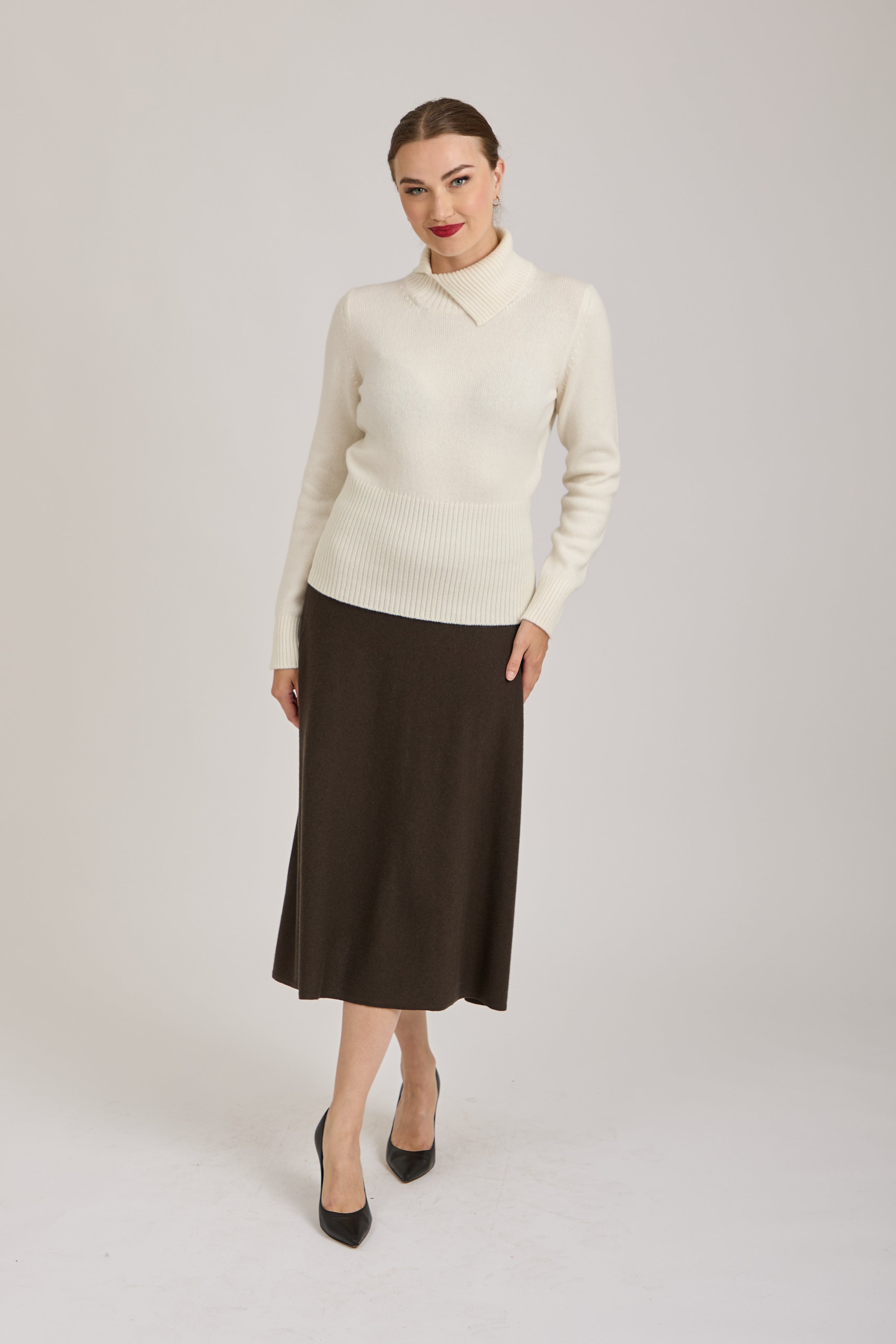 CASHMERE SKIRT-BROWN