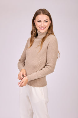 TURTLE NECK RIBBED - NOISETTE