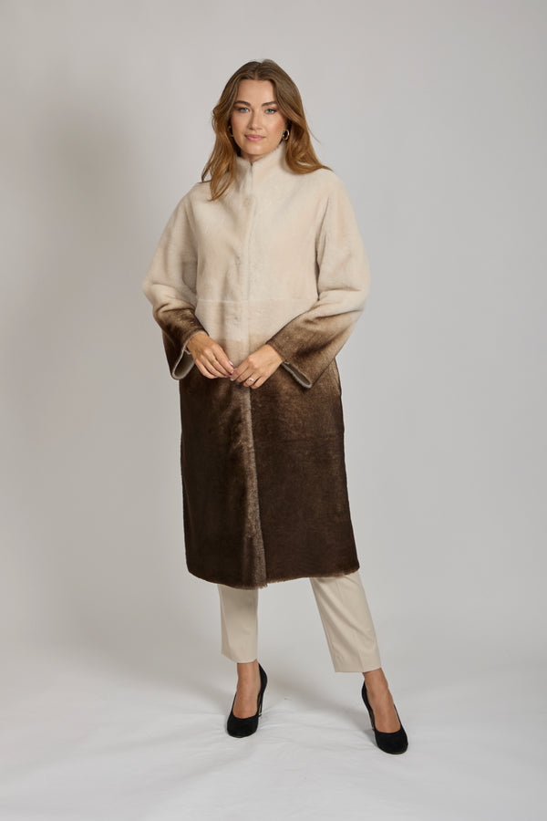REVERSIBLE SHEARLING COAT-BRONZE/WHITE