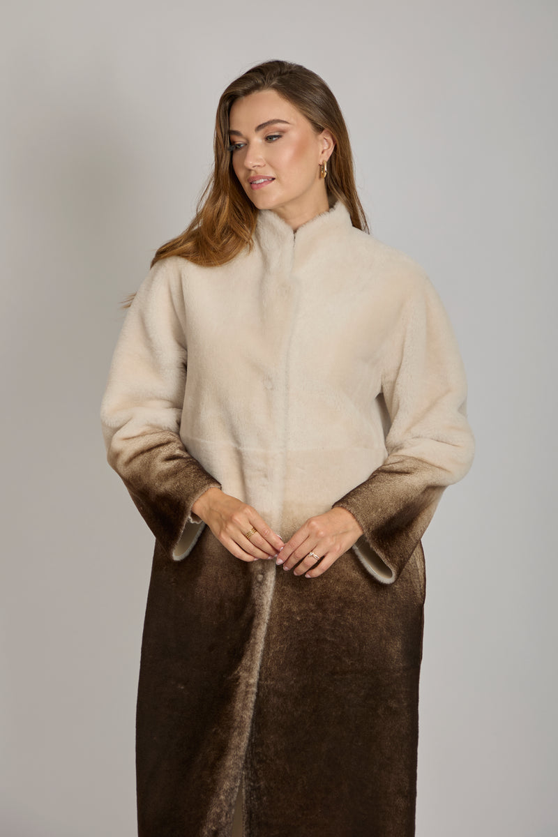 REVERSIBLE SHEARLING COAT-BRONZE/WHITE